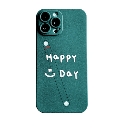 Happy Day English Finger Strap Phone Protective Shell for iPhone 14 Pro MAX - Green