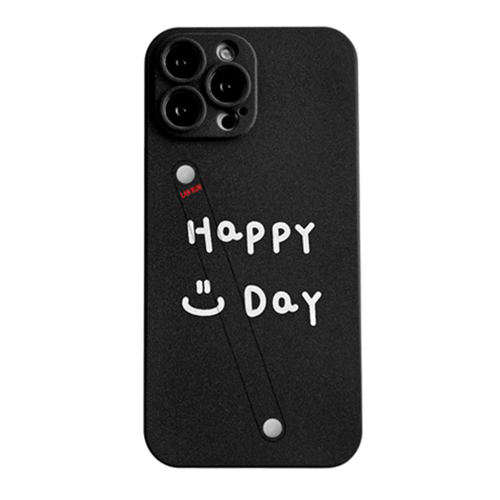 Happy Day English Finger Strap Phone Protective Shell for iPhone 14 Pro MAX - Black