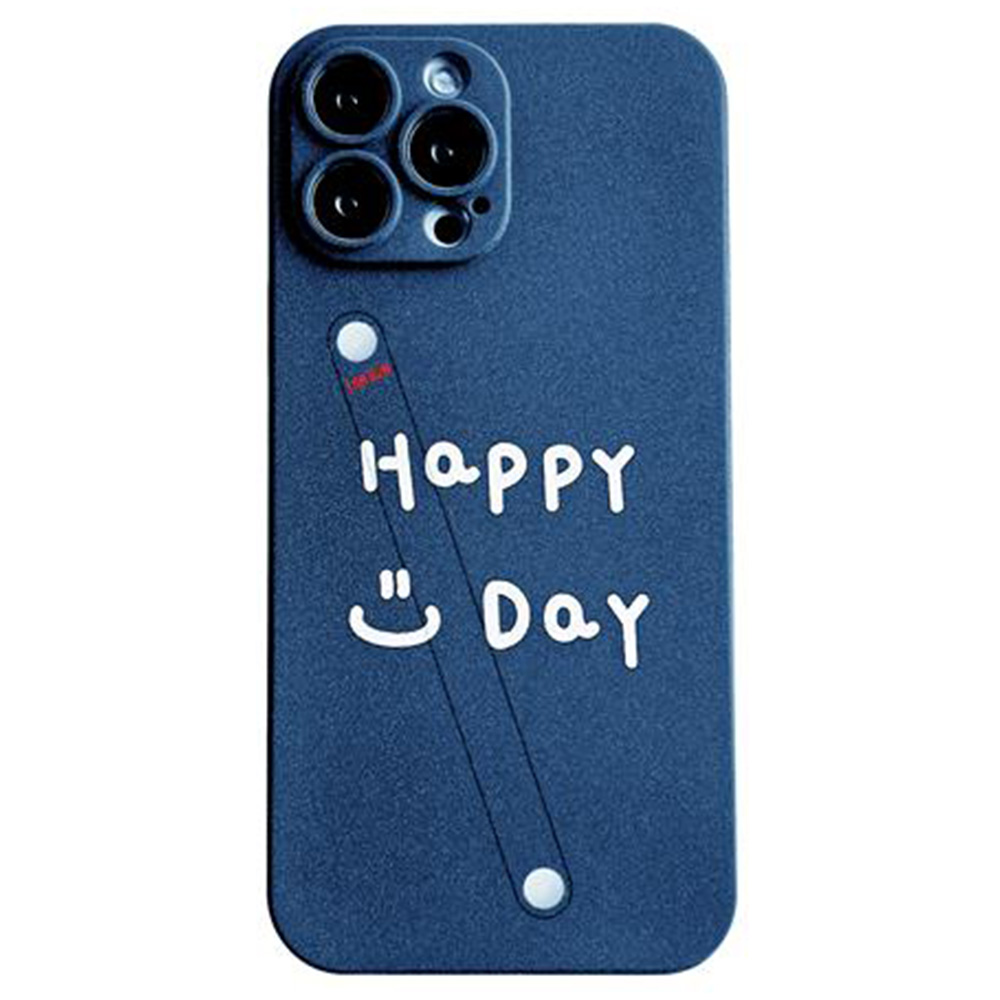 Happy Day English Finger Strap Phone Protective Shell for iPhone 14 Pro MAX - Blue