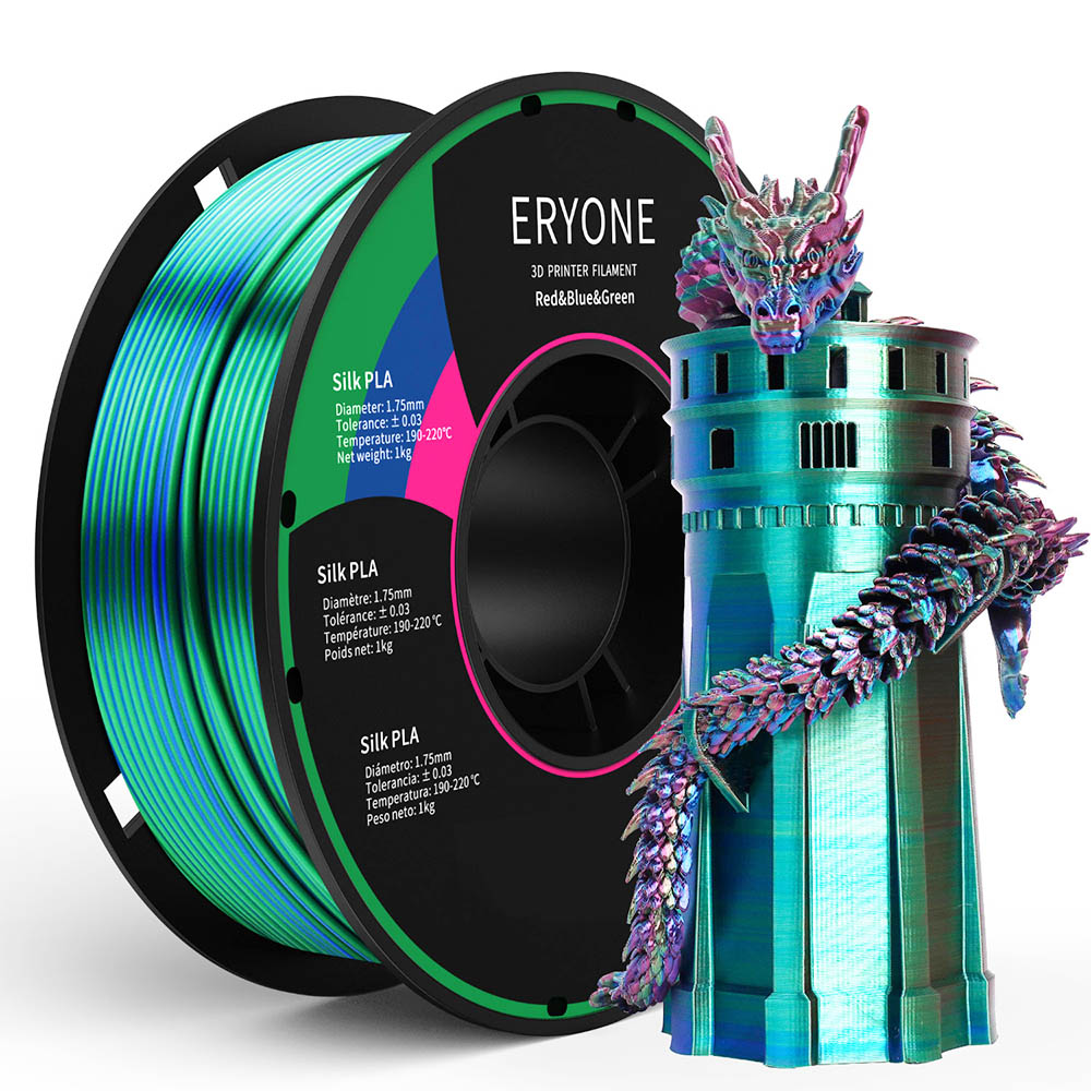 

ERYONE Triple-Color Silk PLA Filament for 3D Printers, 1.75mm Accuracy +/- 0.03 mm, 1kg (2.2LBS)/Spool - Red + Blue + Green