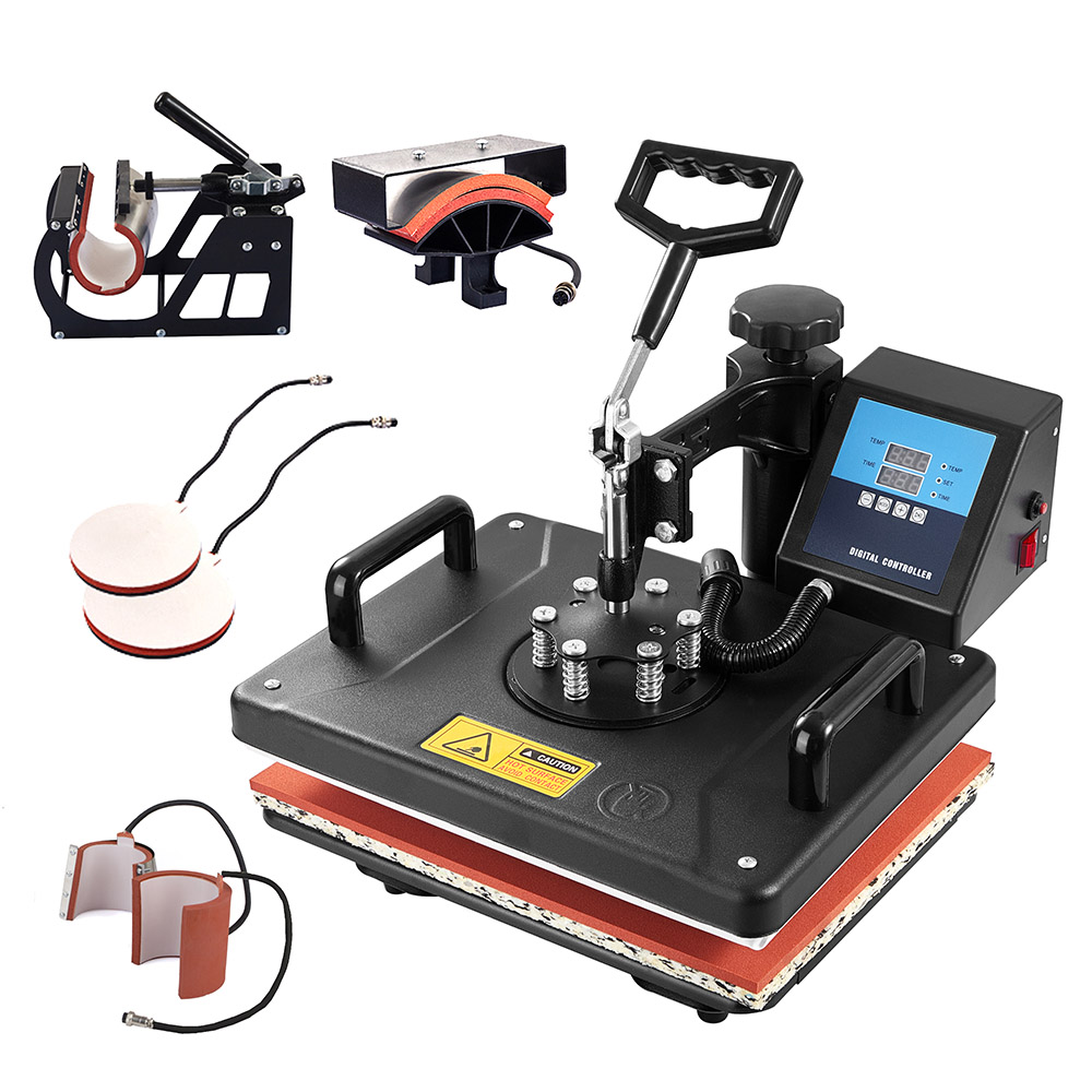 SHUOHAO 7 In 1 Heat Press Machine, 11.4*15in, for Cap/Bag/Mouse Pad/Phone Case/Tape/Stickers/Mug/Plate/Puzzle/T-shirts