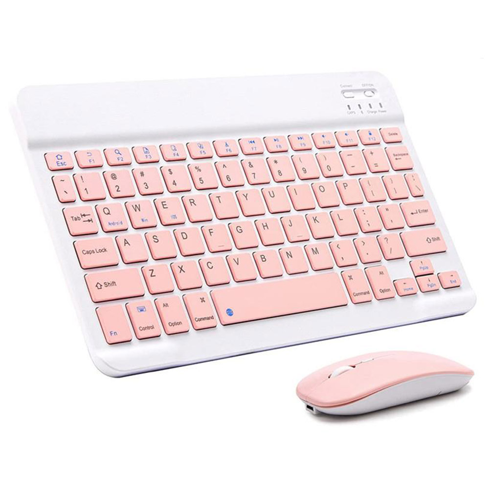 Ultra-Slim Bluetooth Keyboard and Mouse Combo Rechargeable Portable Wireless Keyboard Mouse Set - Rose Red