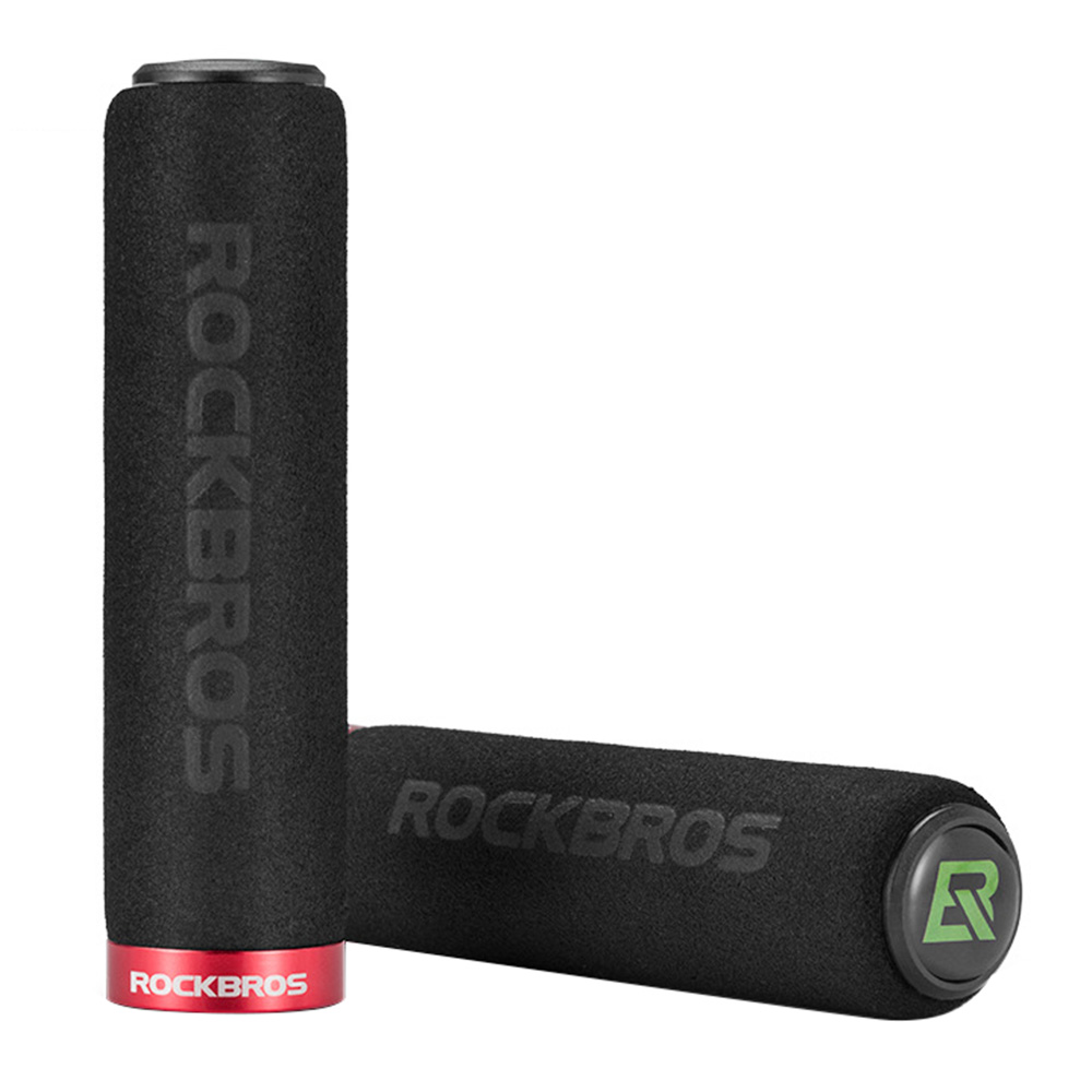 

ROCKBROS Bicycle Grip MTB Sponge HandleBar Grip Anti-skid Shock-absorbing Soft Bike Grip Ultralight - Black & Red