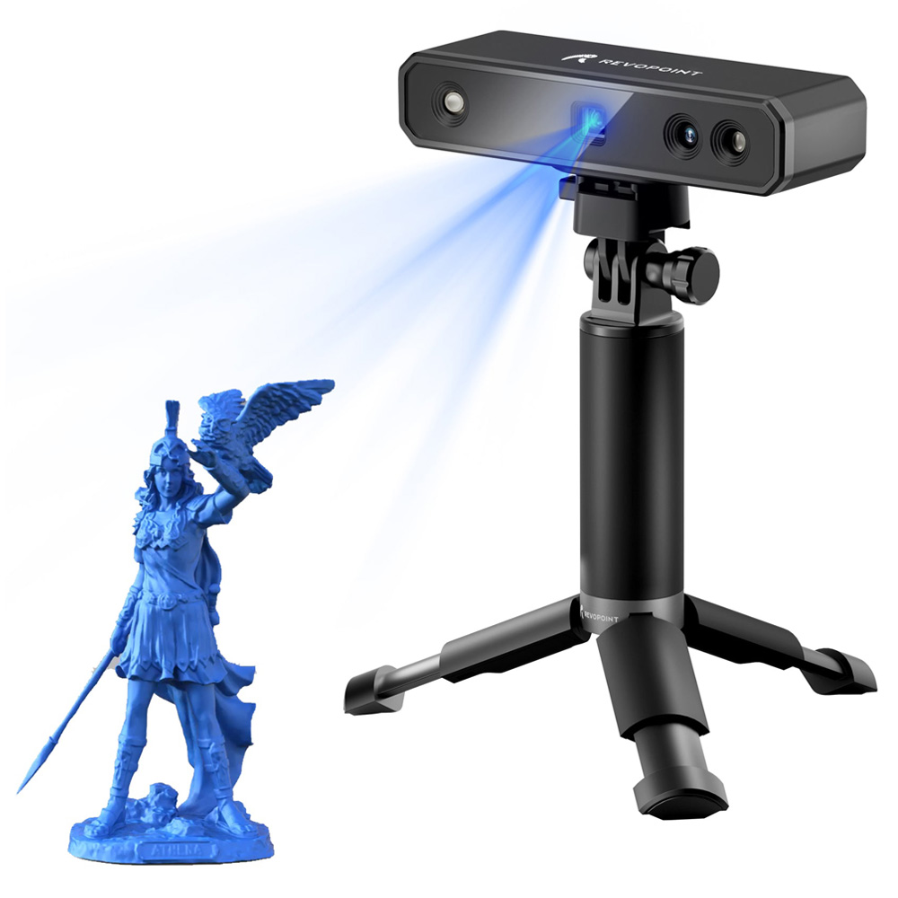 Revopoint MINI 3D-scanner, 0.02 mm precisie, 0.05 mm puntafstand, 10 fps scansnelheid, draaitafel met twee assen