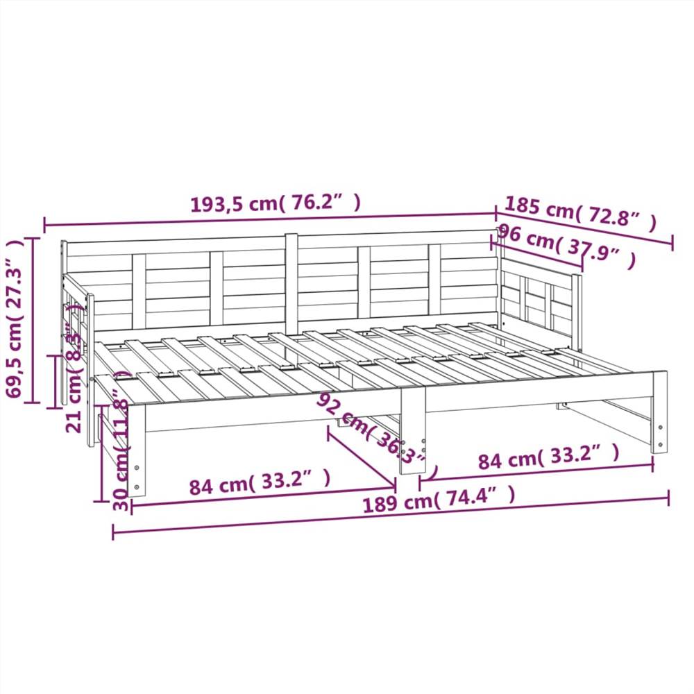 Pull-out Day Bed Solid Wood Pine 2x(90x190) cm