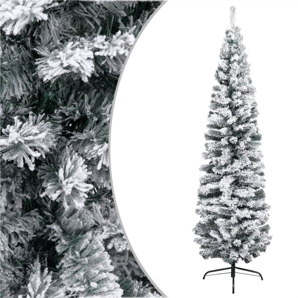 

Slim Artificial Christmas Tree with Flocked Snow Green 210 cm PVC