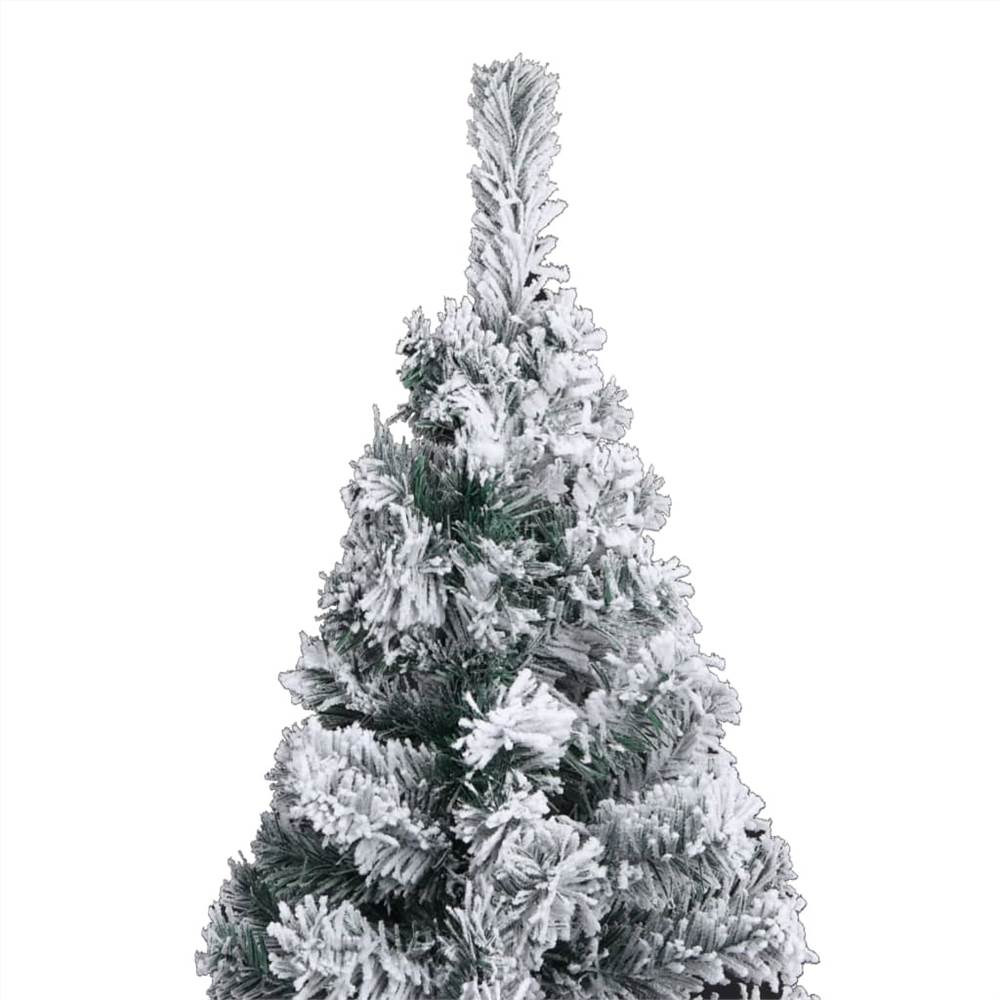 Slim Artificial Christmas Tree with Flocked Snow Green 210 cm PVC