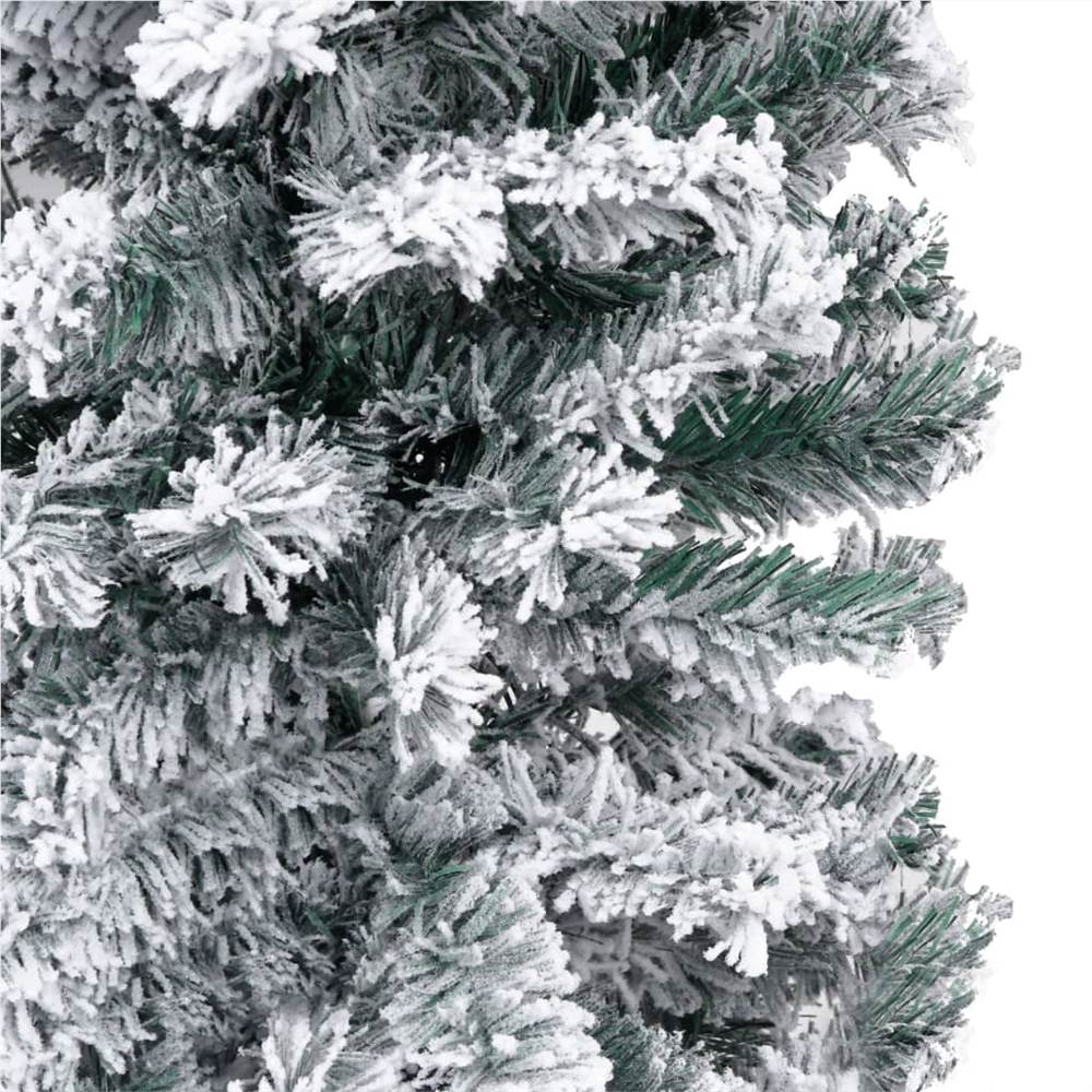 Slim Artificial Christmas Tree with Flocked Snow Green 210 cm PVC