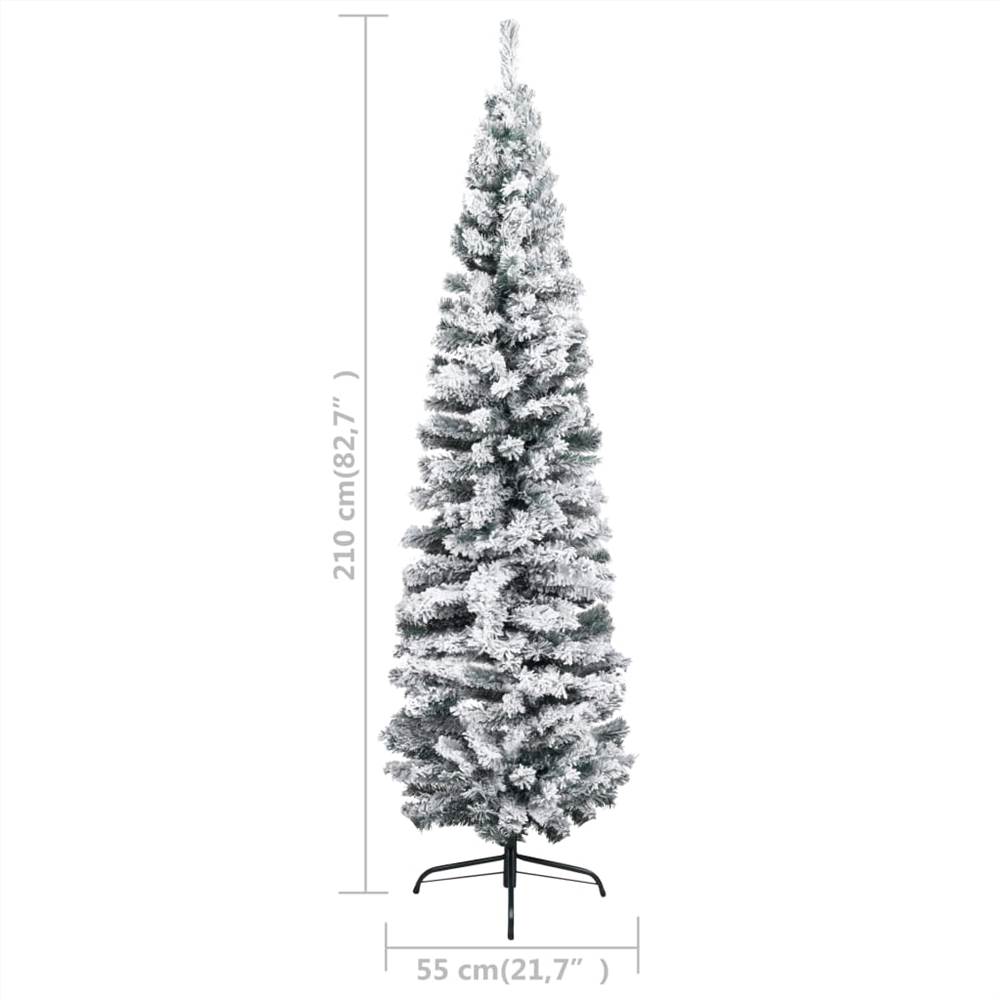 Slim Artificial Christmas Tree with Flocked Snow Green 210 cm PVC