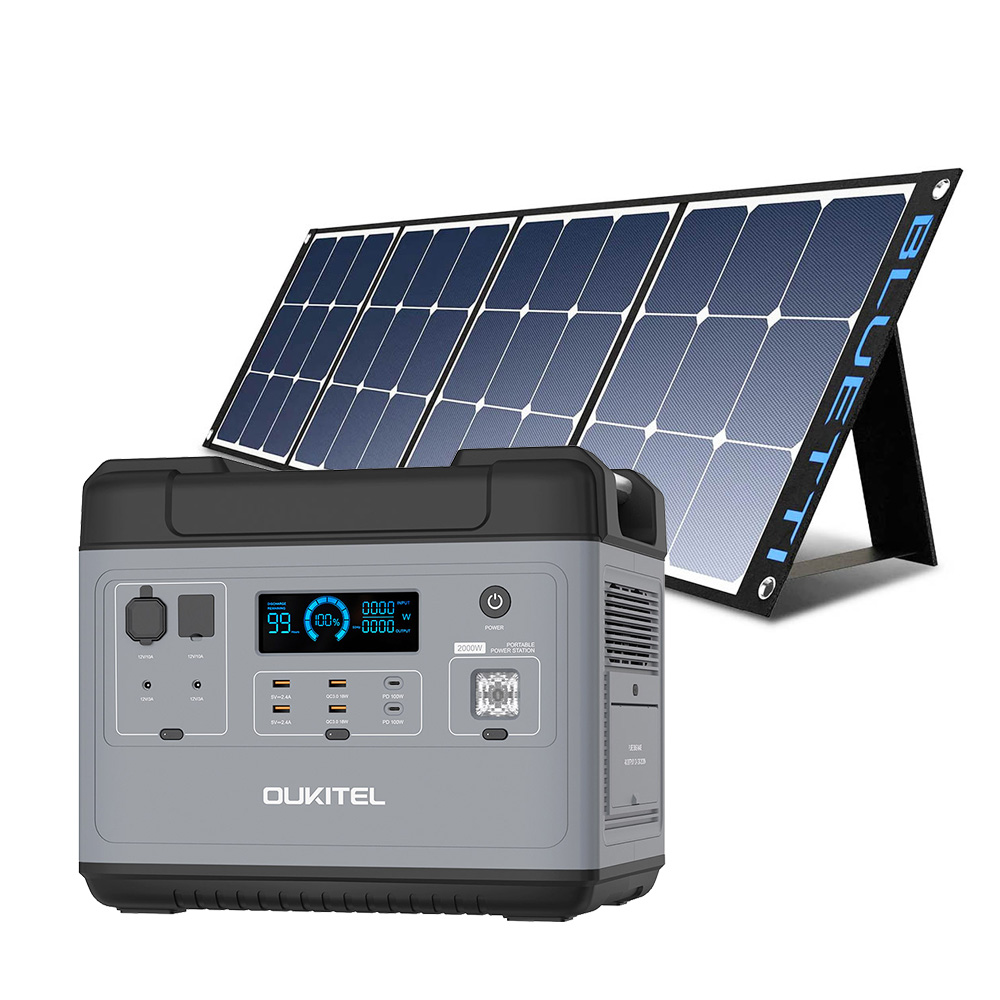 

OUKITEL P2001 Ultimate 2000W Portable Power Station + BLUETTI POWEROAK SP120 120W Solar Panel Outdoor Power Supply Kit, 2000Wh LiFePO4 Battery with Pure Sine Wave AC Outlets, QC3.0 & USB-C PD 100W, Super Fast Recharge Durable Generator for Outdoor