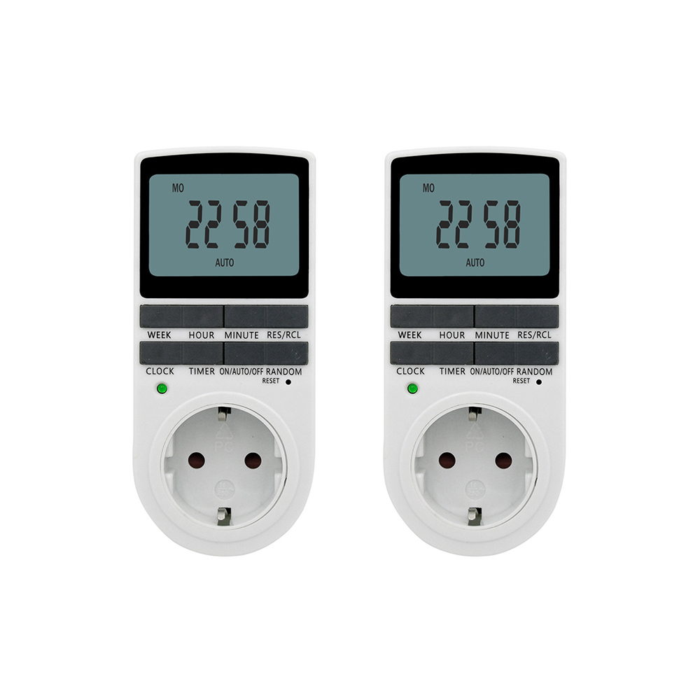 

2PCS Digital Electric Timer Socket with 10 Configurable Programs, Large LCD Display, 3680W Back-Up Spare Battery - EU Plug