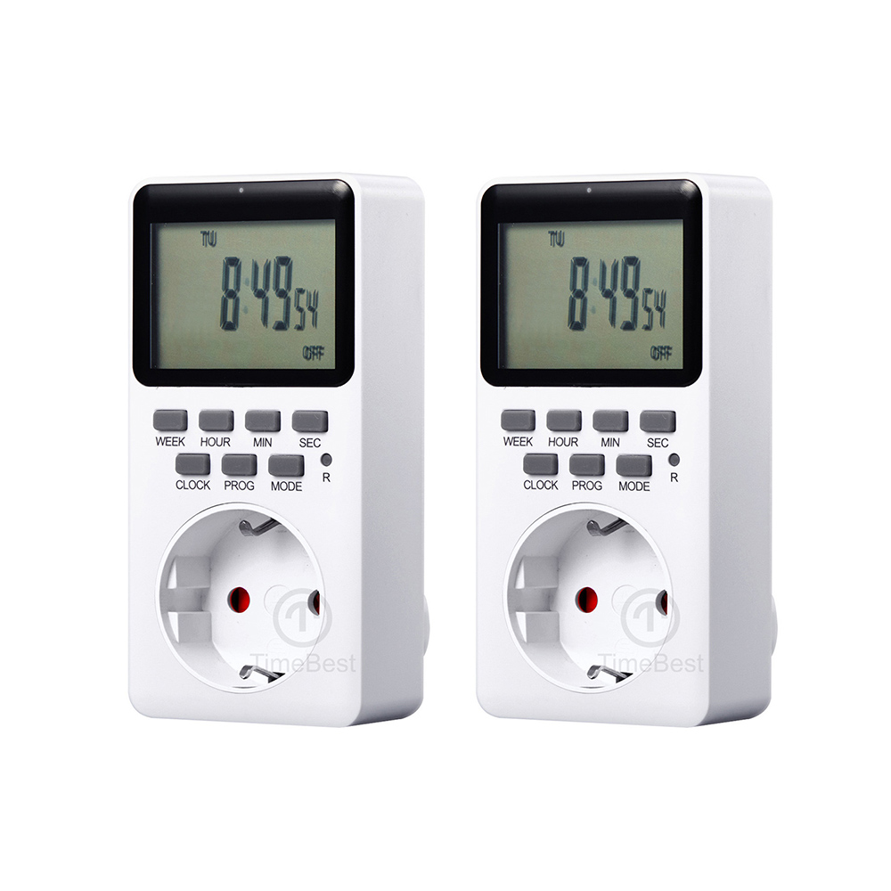 2PCS TIMEBEST SET09A Digital Timer Socket with 10 Configurable Programs, 230V AC 16A 3600W Timer Switch, Large LCD Display
