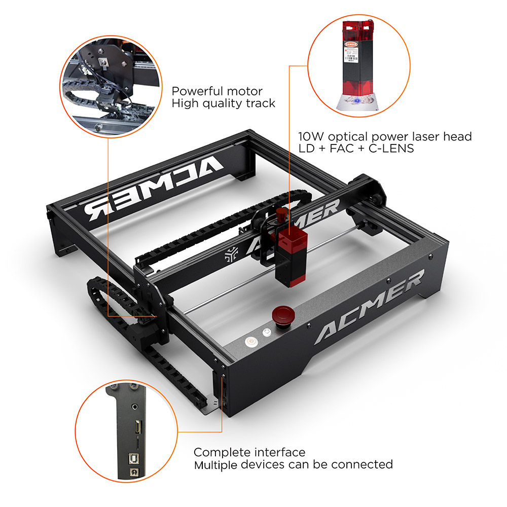 ACMER P1 10W Laser Engraver Cutter, 0.06×0.08mm Spot, 10000mm/min Engraving 
Speed, Offline Engraving, 400x410mm