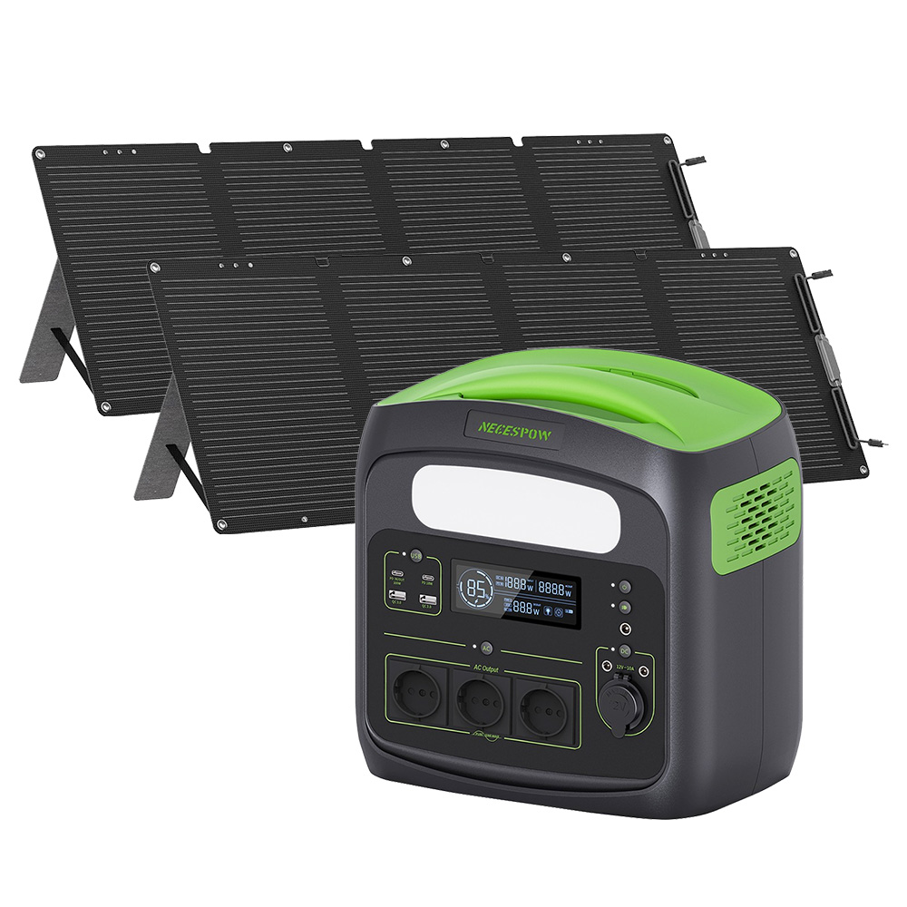 

NECESPOW N1200 1200W Portable Power Station + 2Pcs 120W Foldable Solar Panel Emergency Power Supply 1280Wh 400000mAh LiFePO4 Battery, 230V AC Pure Sine Wave, 10 Outputs, LED Light Solar Generator for Outdoor, Camping, Home Use,Backup Power Supply Kit