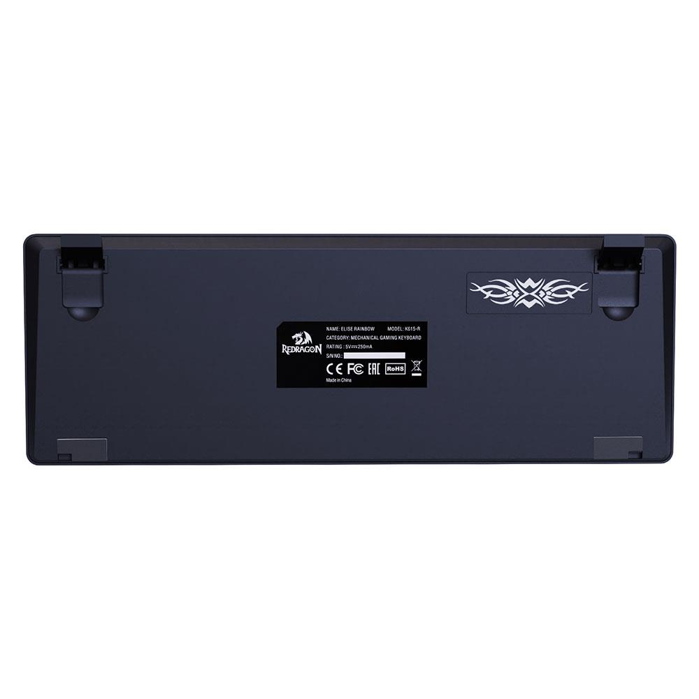 Redragon K615-R Elise Wired Rabinbow LED Backlight Mechanical Keyboard, Ultra-Thin 61 Keys Blue Switch - Black