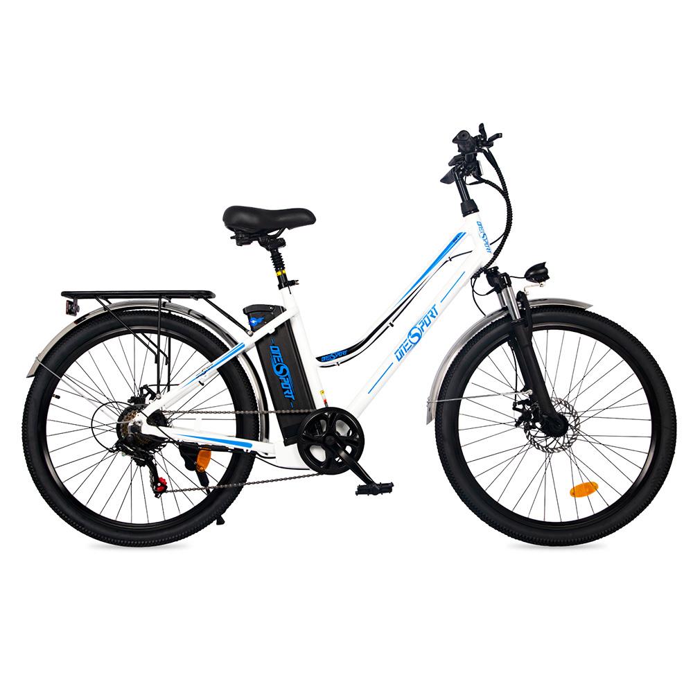 ONESPORT BK1 Electric Bike 26 Inch Tires 36V 350W Motor 10Ah Battery 25Km/h Max Speed Shimano 7 Speed Gear Front Suspension and Dual Disc Brakes 120KG Max Load - White