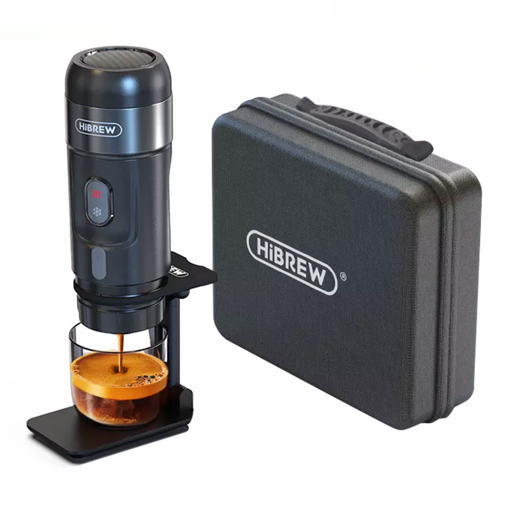 HiBREW H4A 80W Portable Car Coffee Machine with Stand Travel Bag, DC 12V 15 Bar Extraction, Hot/Cold 3-in-1 Multiple Capsule Coffee Maker