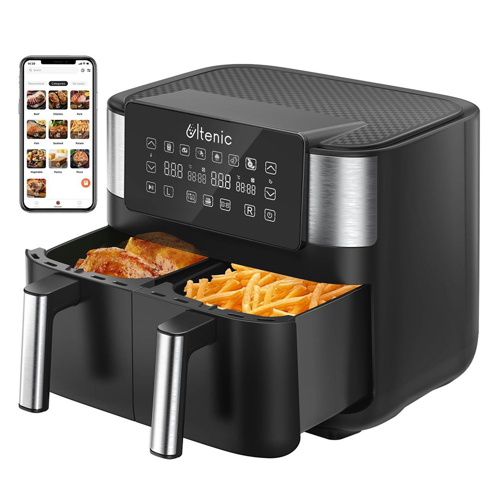 

Ultenic K20 Dual Basket Hot Air Fryer 2850W 8L Capacity Dual Independent Cooking Zone Touch Screen100 Online Recipes 6 Programmes Digital Display with 6 Presets Dishwasher-Safe - Black
