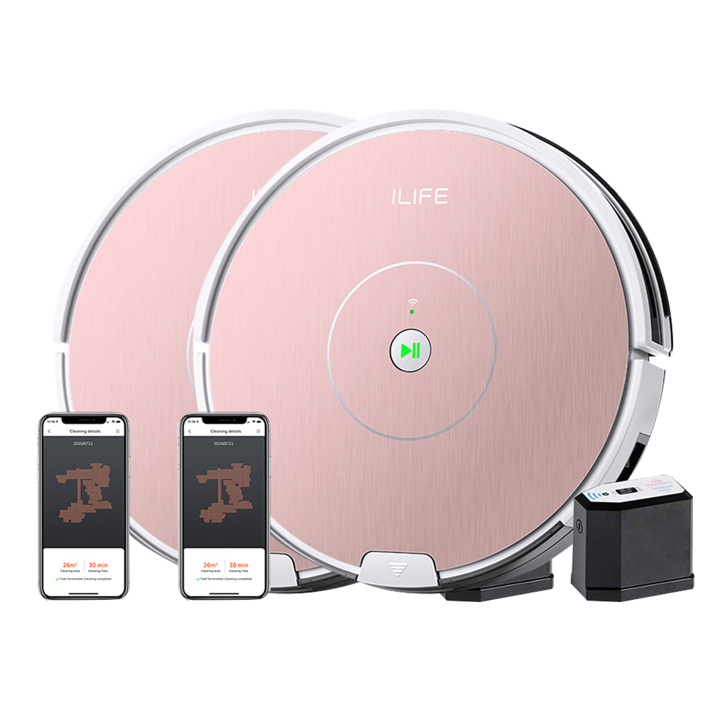 

2PCS ILIFE A80 Plus Robot Vacuum Cleaner 2 In 1 Vacuuming and Mopping 1000Pa Suction Gyroscopic Navigation Carpet Pressurization 2400mAh Battery 100Mins Run Time 450ml Dust Tank APP Control - Pink