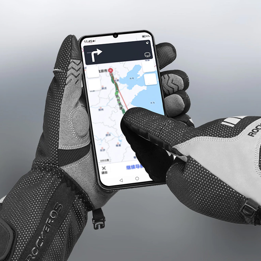 ROCKBROS Winter Thermal Motorcycle & Cycling Gloves – Windproof Fleece, Black, Unisex, Full Finger