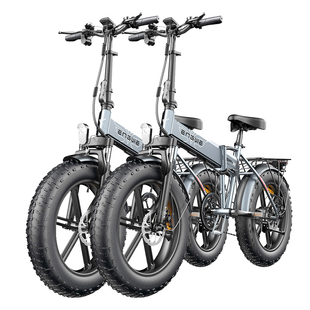 2PCS ENGWE EP-2 Pro Electric Bicycle 20 *4.0 Inch Fat Tires 750W Motor 48V 13Ah Battery 35Km/h Max Speed 100KM Range SHIMANO 7 Speed Gears 150KG Max Load Mountain Beach Snow Bicycle Dual Disc Brake Folding Bike - Gray