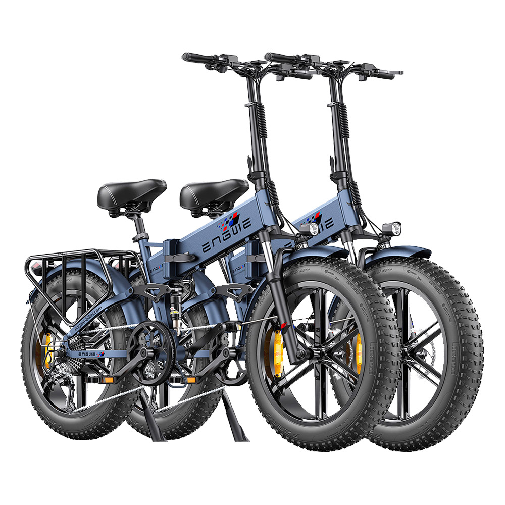 2PCS ENGWE ENGINE Pro Folding Electric Bike 20*4.0 Inch Fat Tires 750W Brushless Motor 48V 16Ah Battery 45Km/h Max Speed up to 120KM Range 8 Speed System LCD Smart Display Hydraulic Disc Brakes Mountain Bicycles - Blue