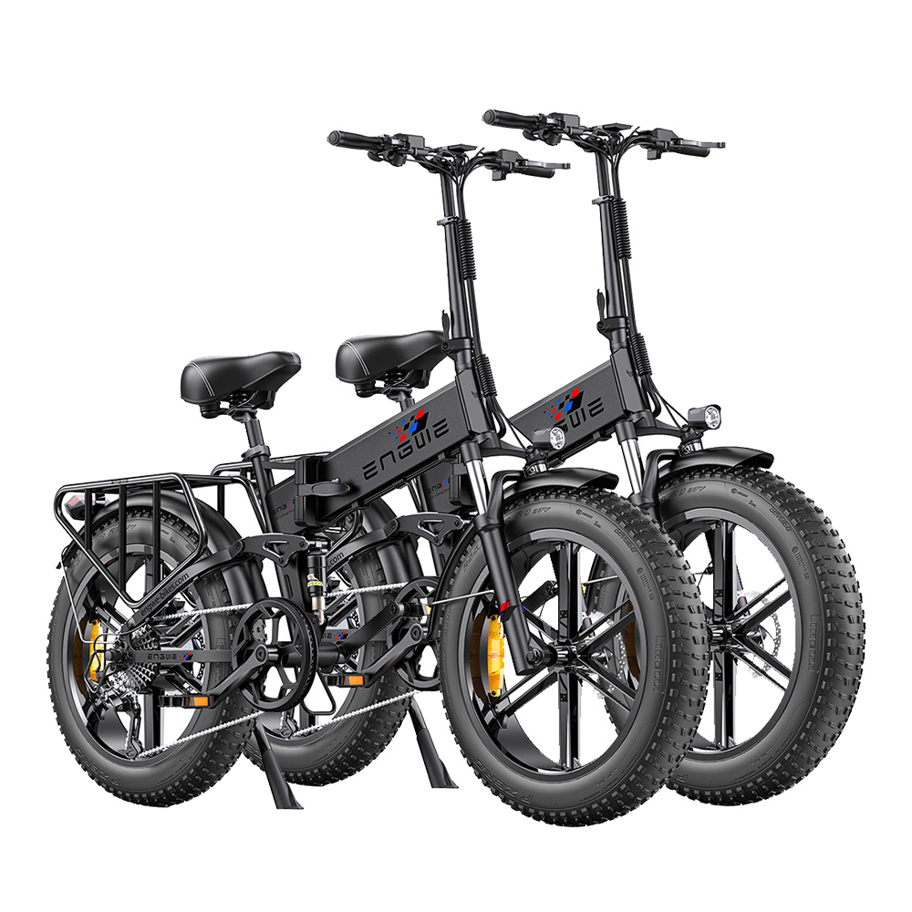 2PCS ENGWE ENGINE Pro Folding Electric Bike 20*4.0 Inch Fat Tires 750W Brushless Motor 48V 16Ah Battery 45Km/h Max Speed up to 120KM Range 8 Speed System LCD Smart Display Hydraulic Disc Brakes Mountain Bicycles - Black