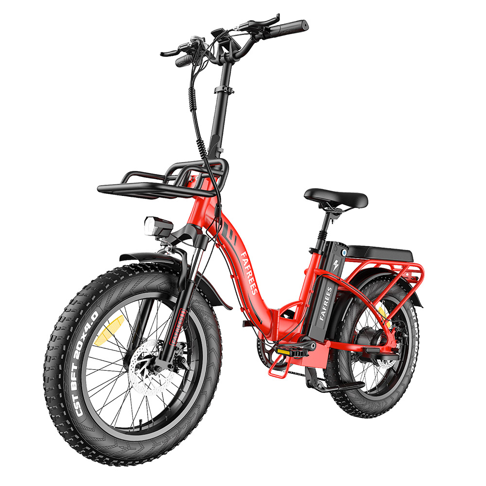 FAFREES F20 Max Electric Bike 20*4.0 Inch Fat Tire 500W Brushless Motor 25Km/h Max Speed Folding Frame E-bike With Removable 48V 18Ah Lithium Battery 140KM Max Range 150KG Load Dual Disc Brakes Shimano 7 Speed Gear - Red