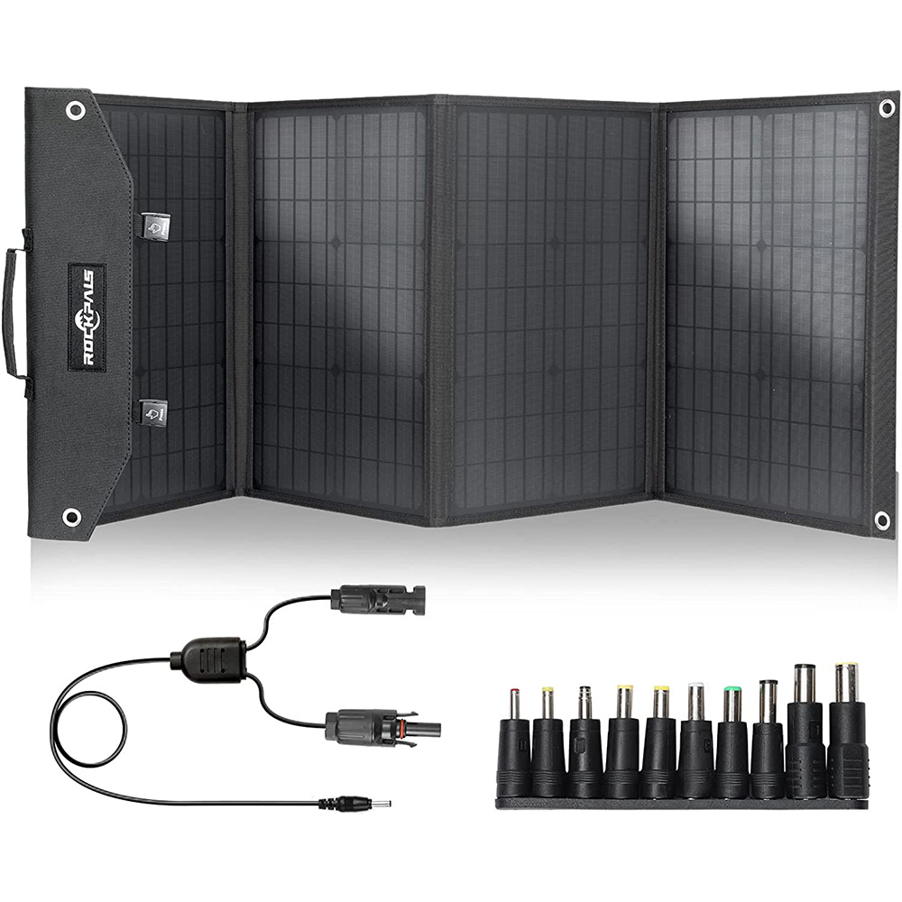 ROCKPALS SP003 100 W-os összecsukható napelem napelem generátorokhoz és USB-eszközökhöz, 21.5%-23.5%-os konverziós hatékonyság, párhuzamos támogatás, QC 3.0 gyorstöltés, kompatibilis a Jackery/EF/Bluetti/Anker/Goal Zero Panel erőművel, hordozható napelemes töltő