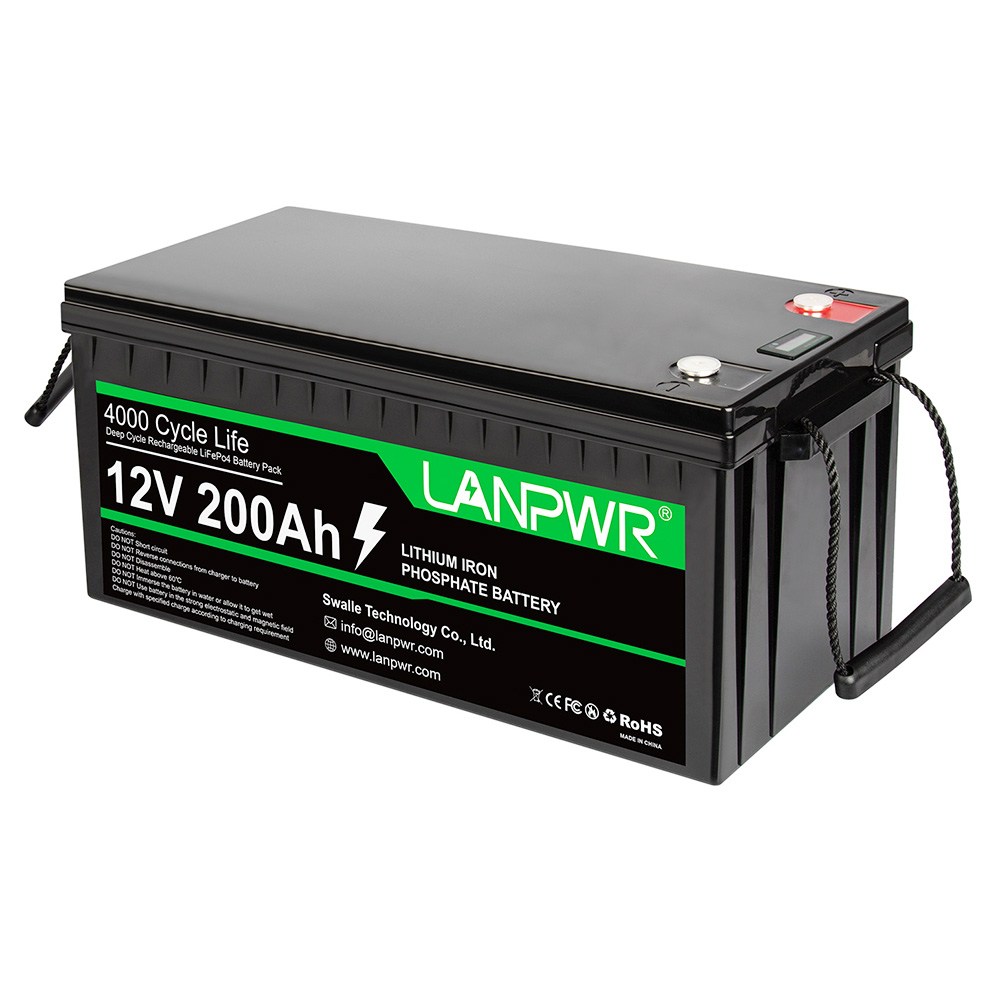 LANPWR 12V 200Ah LiFePO4 Lithium Battery Pack Backup Power, 2560Wh Energy, 4000+ Deep Cycles, Built-in 100A BMS, 46.29lb light weight, Support in Series/Parallel, Perfect for Replacing Most of Backup Power, RV, Boats, Solar, Trolling motor, Off-Grid