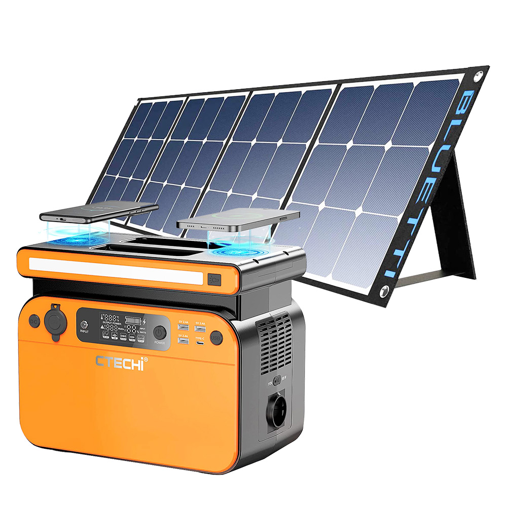 

CTECHi GT500 500W Portable Power Station + BLUETTI POWEROAK SP200 200W Solar Panel Outdoor Power Supply Kit, 518Wh LiFePO4 Battery with 230V AC Sockets, Dual Wireless Charging, 60W PD Fast Charging, 8 Outputs, Emergency Generator for Camping Home Use