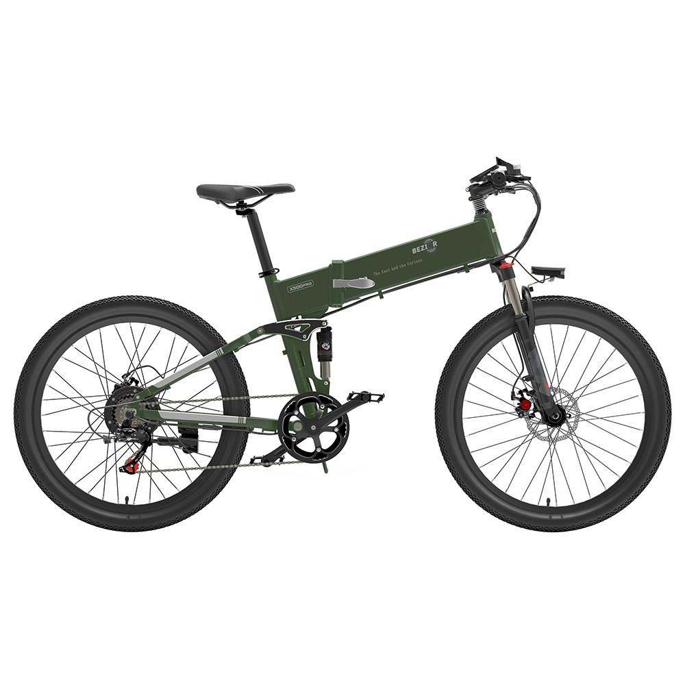 BEZIOR X500 Pro-FT Folding Electric Bike Bicycle 48V 10.4Ah Battery 500W Motor 26 inch Tire Aluminum Alloy Frame Shimano 7-speed Shift Max Speed 30km/h 100KM Power-assisted mileage Range LCD Display IP54 waterproof - Black Green