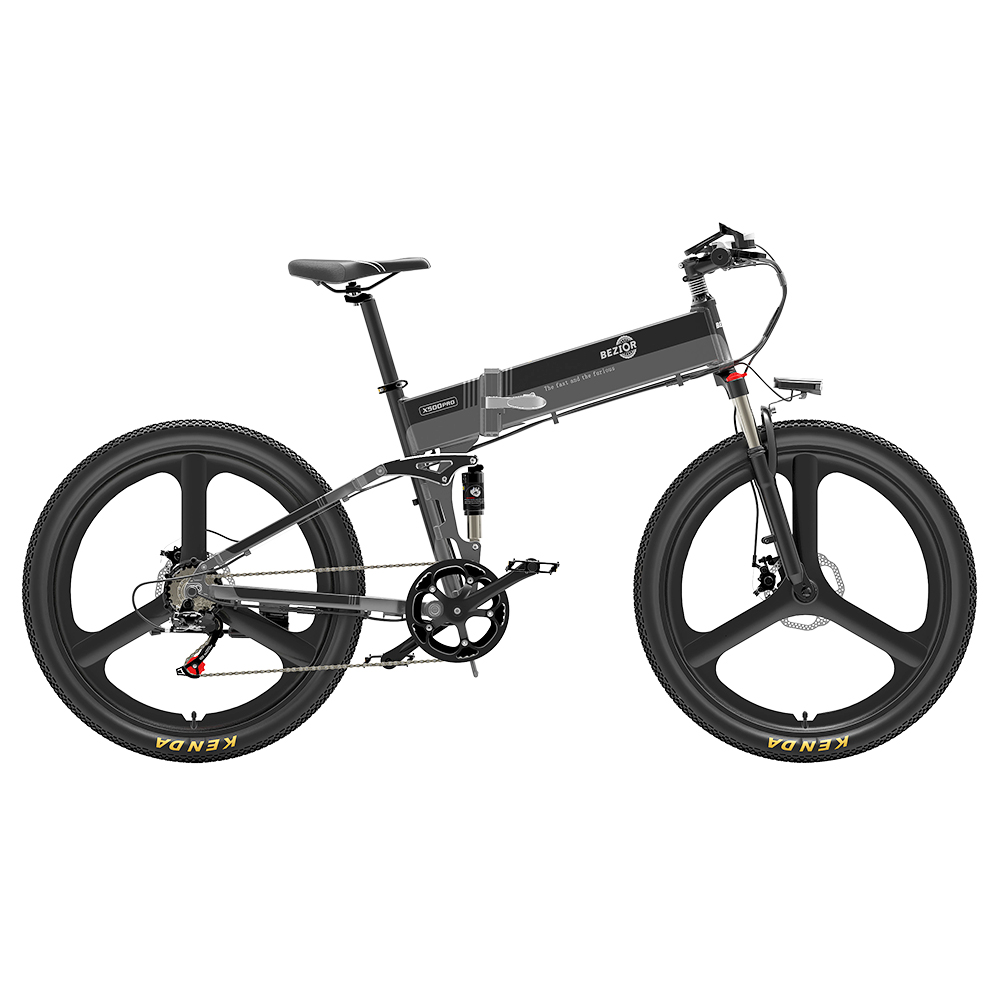 BEZIOR X500 Pro-IT Folding Electric Bike Bicycle 26 Inch Tire 500W Motor Max Speed 30Km/h 48V 10.4Ah Battery Aluminum Alloy Frame Shimano 7-Speed Shift 100KM Power-Assisted Range LCD Display IP54 Waterproof Max Load 200KG - Black Grey