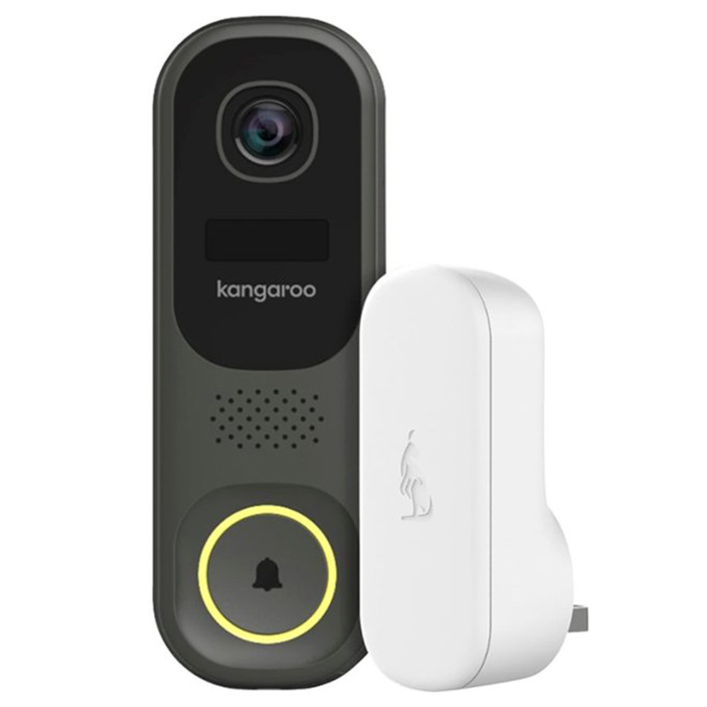 Kangaroo B0010 Smart WiFi Camera Doorbell with Chime, Color Night Vision, Two-Way Talk, On-demand Livestream, Rechargeable Batteries Powered - Black