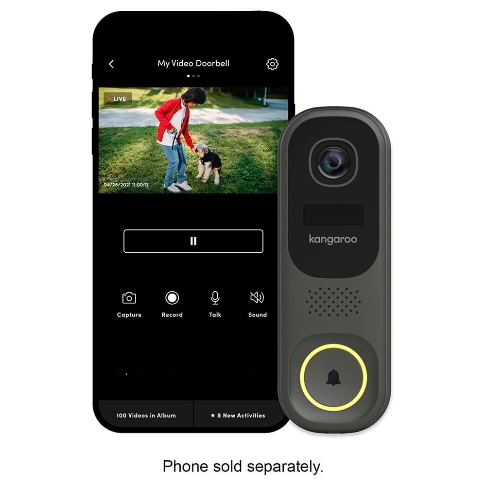 Kangaroo B0010 Smart WiFi Camera Doorbell with Chime Black