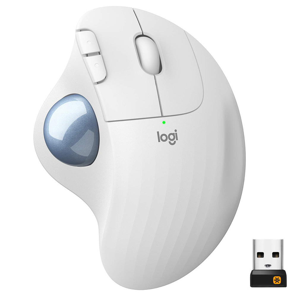 Logitech M575 Wireless Trackball Mouse, Tri Mode Connection, Up to 2000 DPI, Compatible with MacOS & Microsoft Windows - White