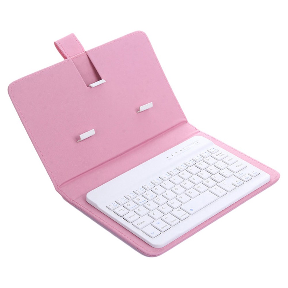 

Portable Wireless Bluetooth Keyboard with Faux Leather Case for iPhone Samsung Xiaomi Smartphones within 7 inches Phone - Pink