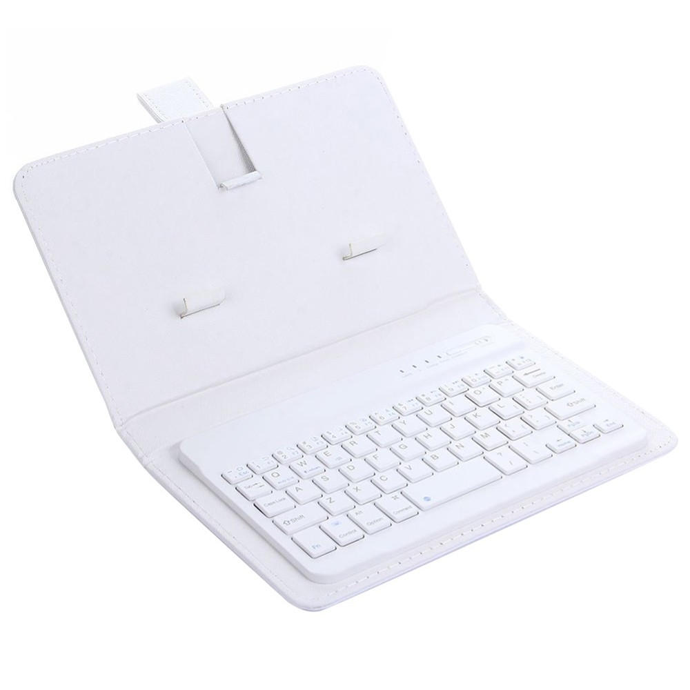 

Portable Wireless Bluetooth Keyboard with Faux Leather Case for iPhone Samsung Xiaomi Smartphones within 7 inches Phone - White