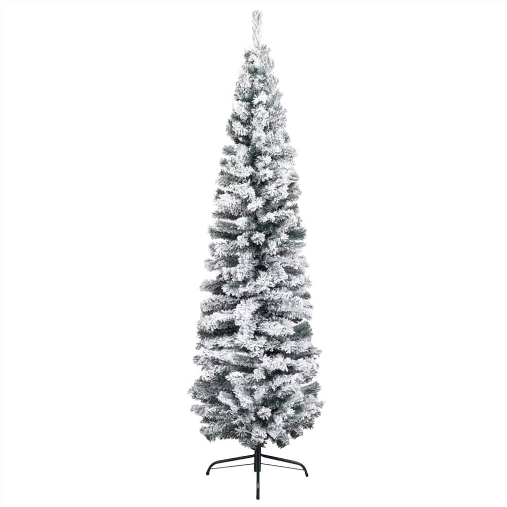 Slim Artificial Christmas Tree with Flocked Snow Green 180 cm PVC