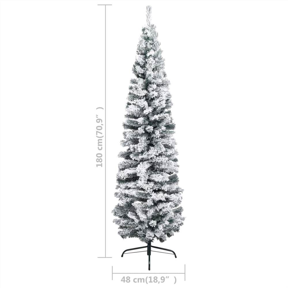Slim Artificial Christmas Tree with Flocked Snow Green 180 cm PVC