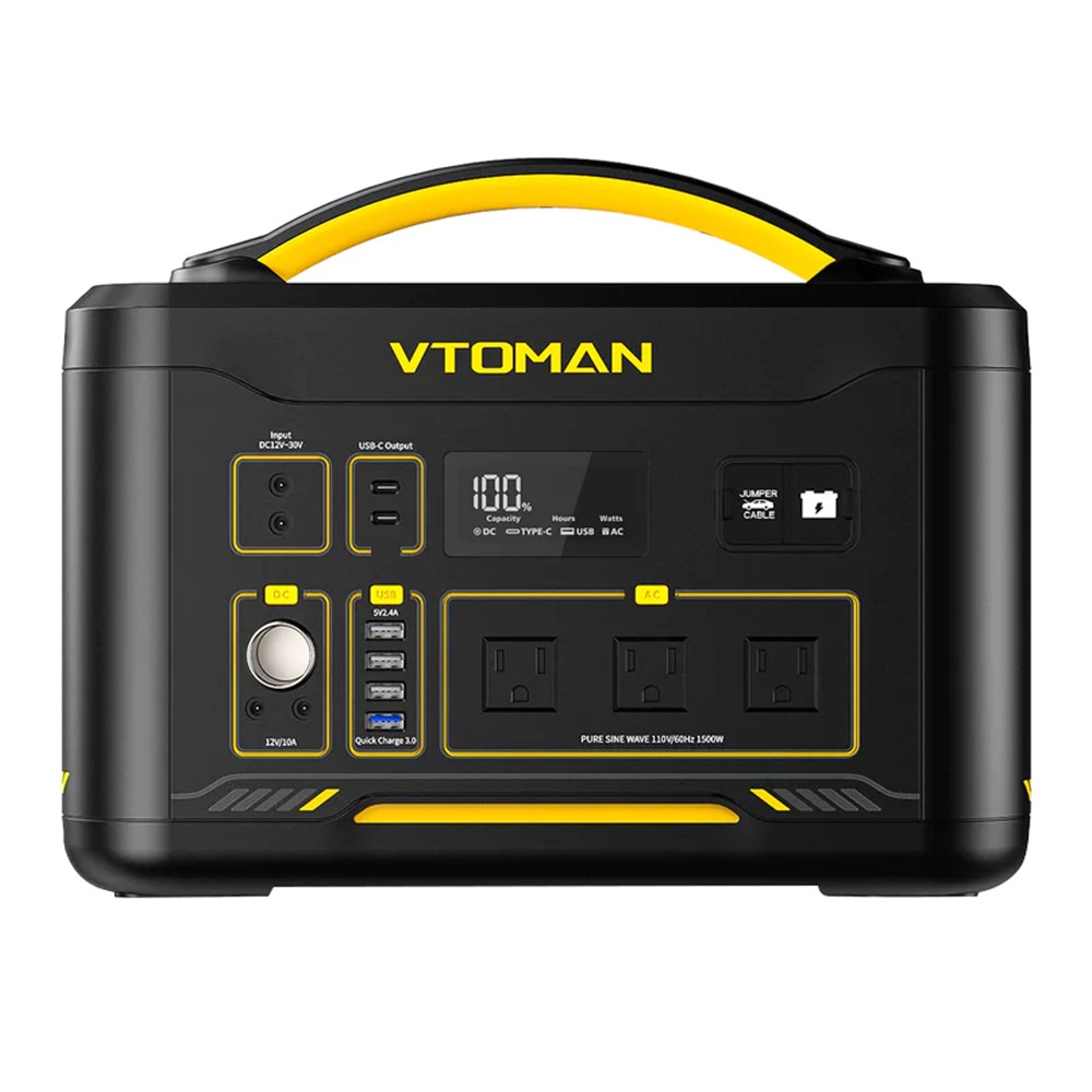 

VTOMAN Jump 1500X Portable Power Station, 828Wh LiFePO4 Battery Solar Generator, 1500W Pure Sine Wave AC Output, 12 Ports, 2376Wh Capacity Expandable, LED Light, Black