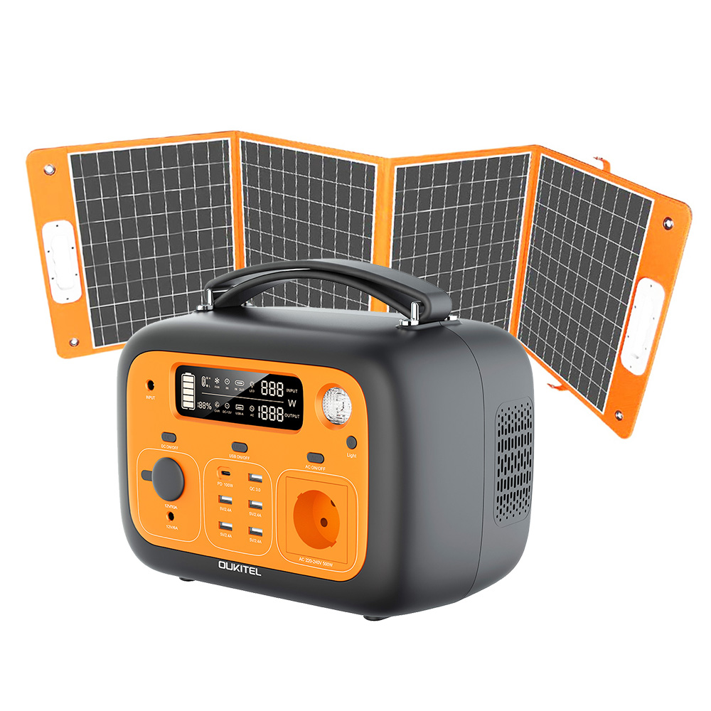 OUKITEL P501 500W 505Wh Portable Power Station + Flashfish TSP 18V/100W Foldable Solar Panel Outdoor Solar Generator Kit