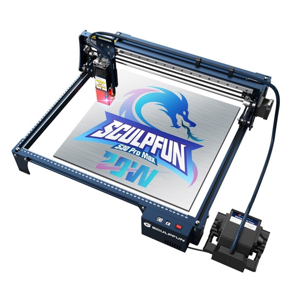 SCULPFUN S30 Pro 10W Laser Engraver Cutter, Automatic Air-assist, 0.06*0.08mm Laser Focus, 32-bit Motherboard, Replaceable Lens, Engraving Size 410*400mm, Expandable to 935*905mm