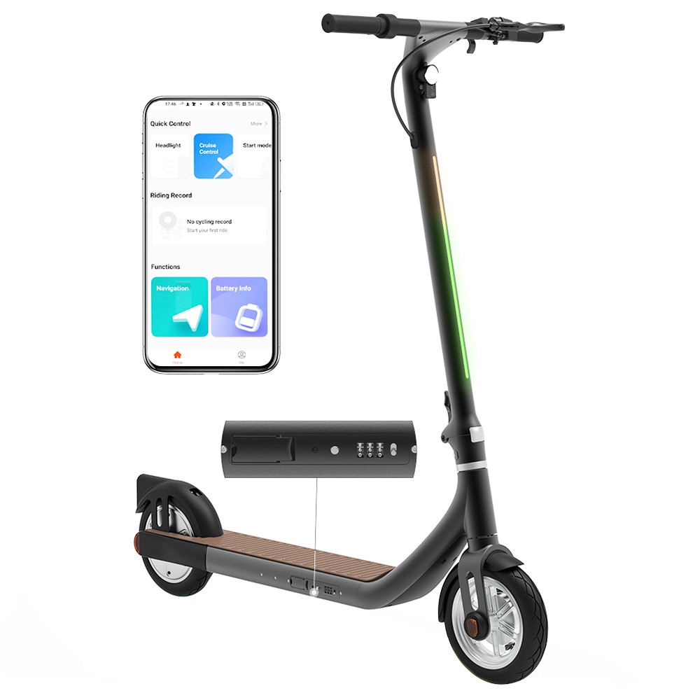 Atomi Alpha Folding Electric Scooter 9 Inch Tires 650W Motor 36V 10Ah Battery for 25 Miles Range 25Km/h Max Speed 120KG Max Load Support App Control Built-in Combination Lock - Black