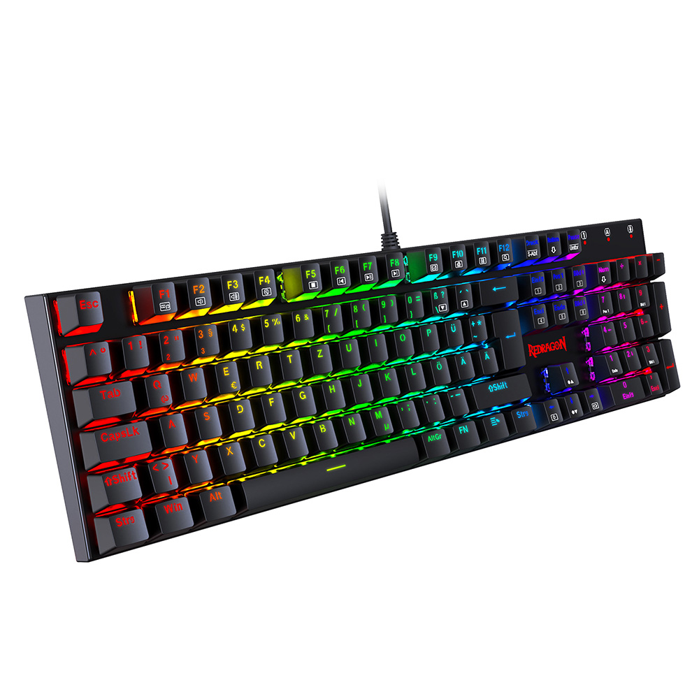 Redragon 105-Key K565-RGB Mechanical Keyboard RGB Backlight German Layout Aluminum Base Red Switch - Black