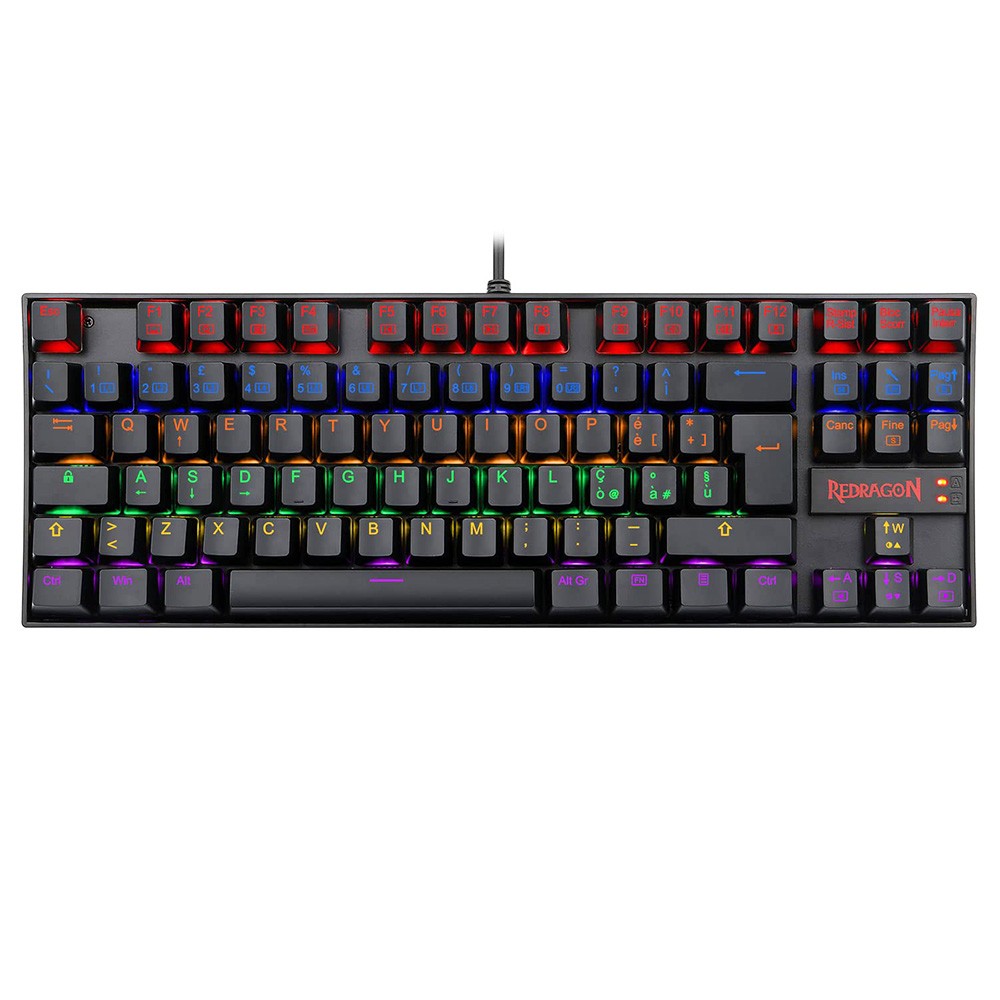 Redragon K552 Rainbow Backlight TKL Mechanical Gaming Keyboard 88 Keys Italian Layout Red Switch - Black