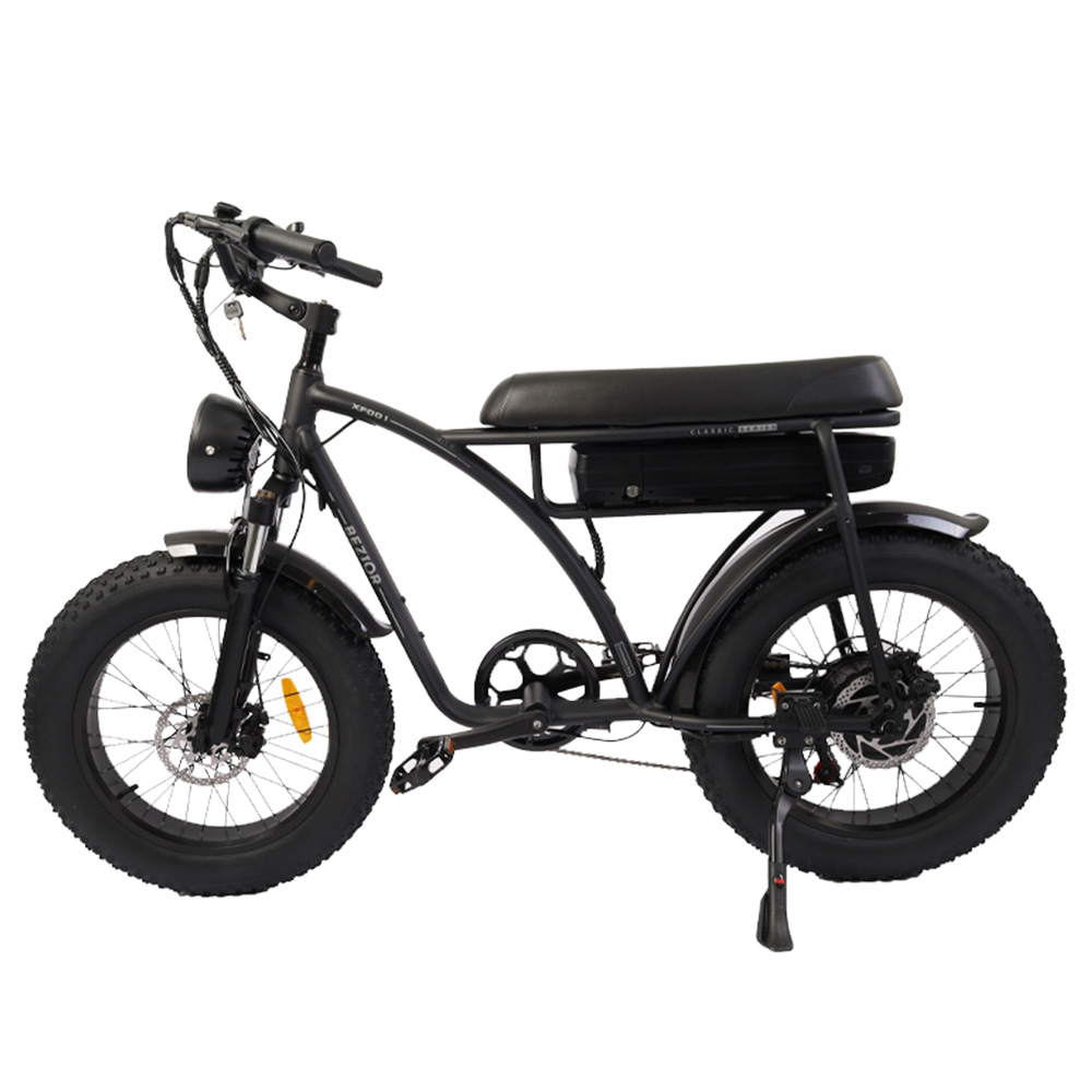 BEZIOR XF001 Retro Electric Bike 20*4.0 Inch Fat Tires 1000W Motor 12.5Ah 48V Battery 28MPH Max Speed 265lbs Max Load Shimano 7-Speed Dual Mechanical Disc Brakes Front & Rear Suspension Fork LCD Display -  Black