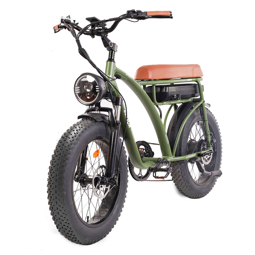 Bezior XF001 Retro Electric Bike 20*4.0 Inch Fat Tires 1000W Motor 12.5Ah 48V Battery 45Km/h Max Speed 120kg Max Load Shimano 7-Speed Dual Mechanical Disc Brakes Front & Rear Suspension Fork LCD Display – Green