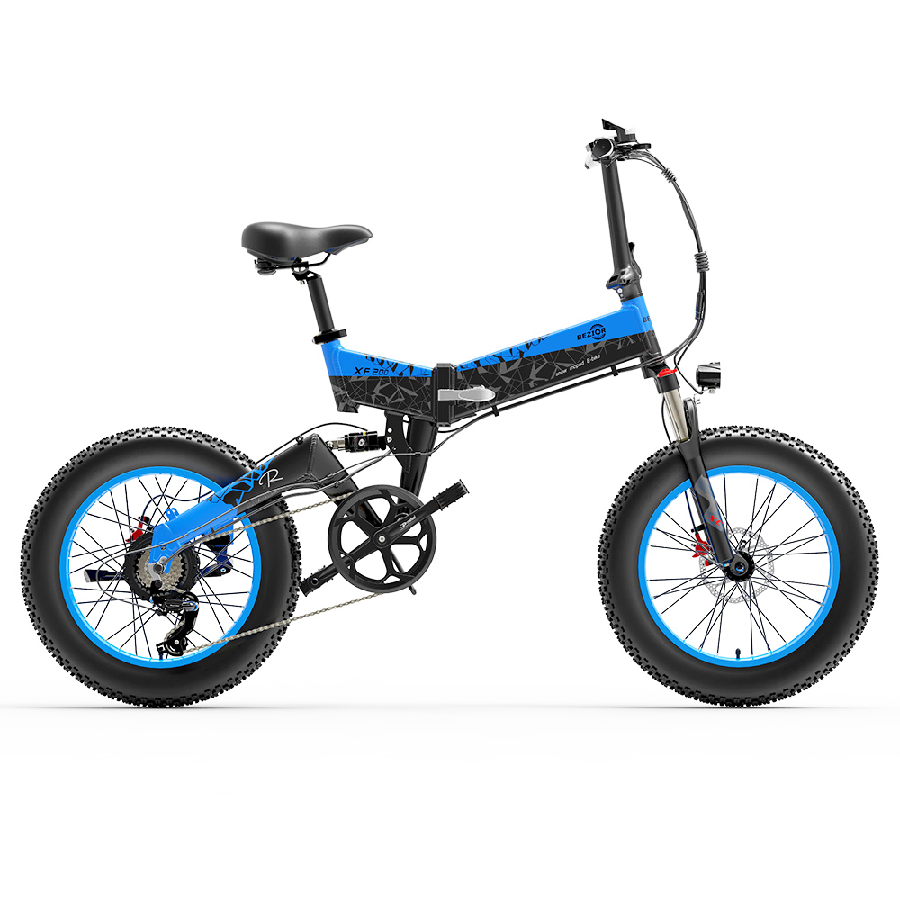 BEZIOR XF200 Off-road Electric Bike All Terrain Electric Bicycle 20x4'' Fat Tire 48V 1000W Motor 40km/h Max Speed 15Ah Battery Shimano 7-speed Shifting System - Black Blue
