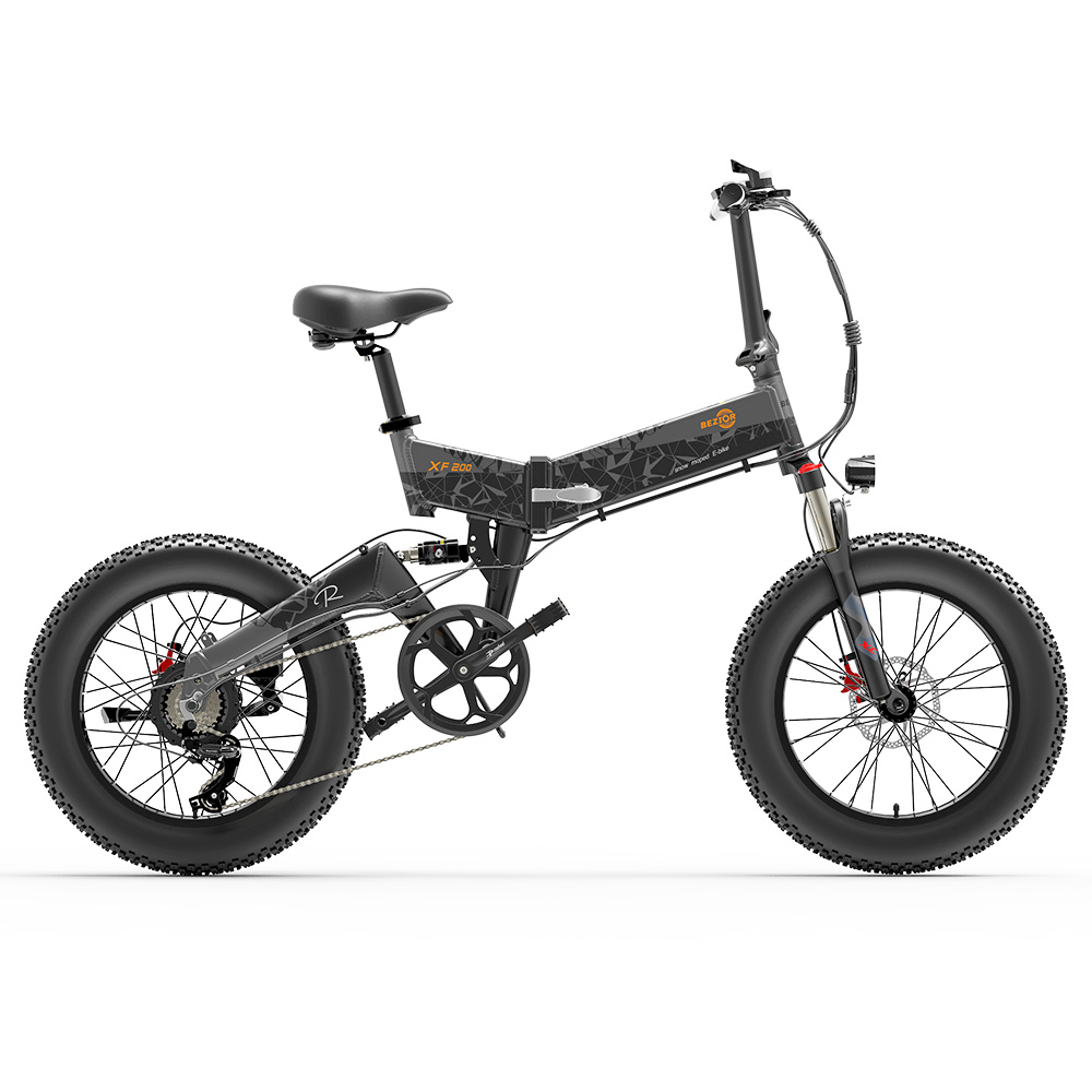 BEZIOR XF200 Off-road Electric Bike All Terrain Electric Bicycle 20x4'' Fat Tire 48V 1000W Motor 40km/h Max Speed 15Ah Battery Shimano 7-speed Shifting System - Black Grey